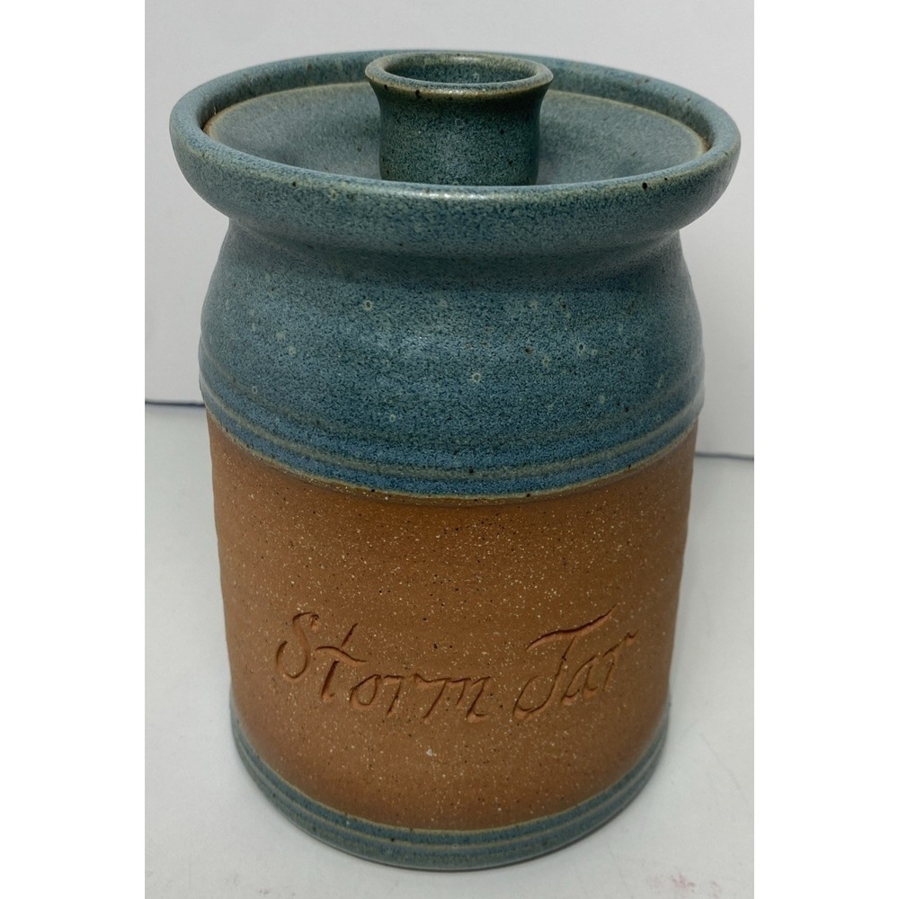 Handmade‎ Stoneware Quote Jar Candle Storm Design Made in USA 6.5x4 Stamped